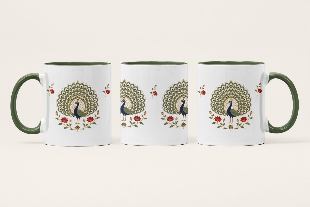 Mor — Heritage Peacock Art Mug | Indian Folk Art Ceramic, 325ml