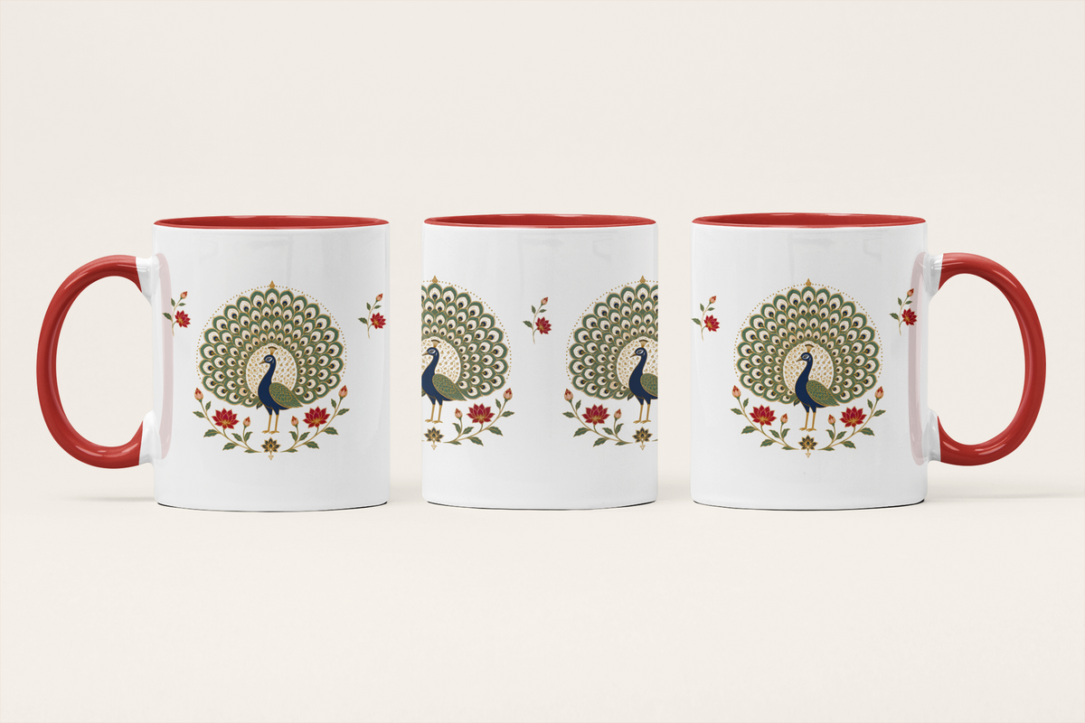 Mor — Heritage Peacock Art Mug | Indian Folk Art Ceramic, 325ml