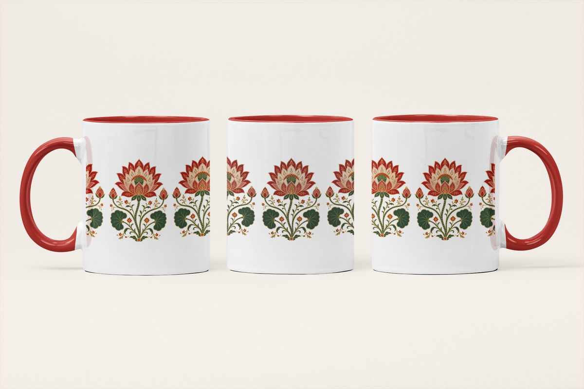 Lotus Bloom — Heritage Art Mug | Sacred Lotus Indian Folk Ceramic, 325ml