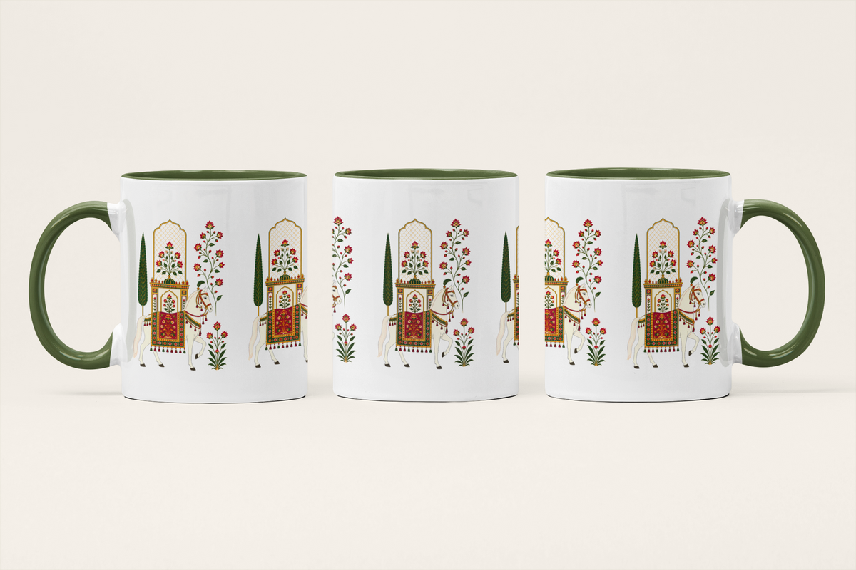 The Mughal Stallion — Royal Horse Art Mug | Mughal Miniature Ceramic, 325ml