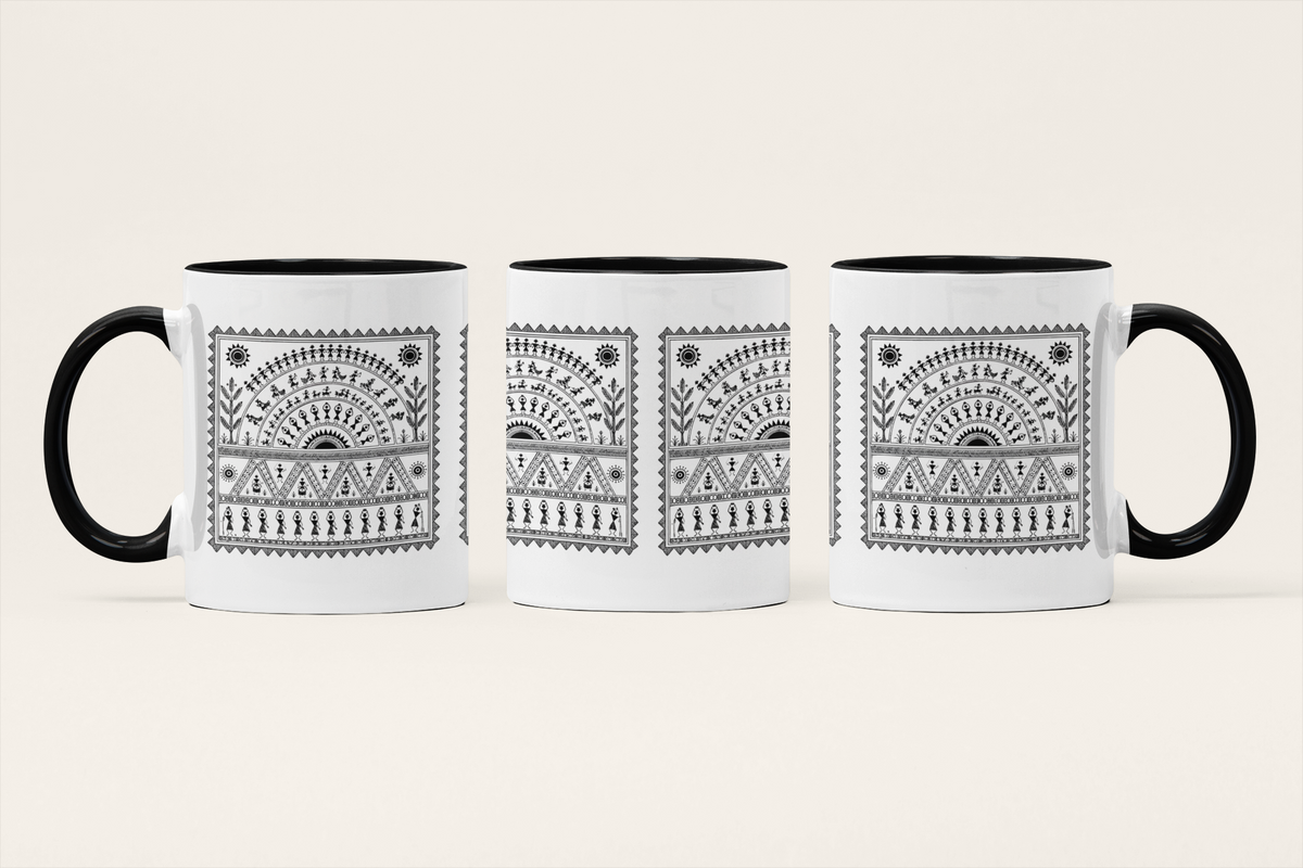 Village Morning — Indian Countryside Art Mug | Folk Heritage Ceramic, 325ml